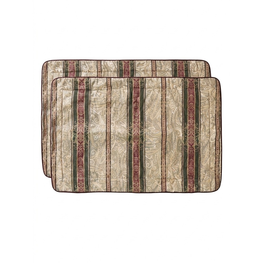 Croscill Galleria‎ King Pillow Shams Set 2 Paisley Stripe Quilted Burgundy Gold